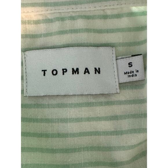 Topman cream green stripes short sleeves casual shirt size Small - Picture 3 of 10
